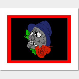 Skull with some Roses and Leafs Posters and Art